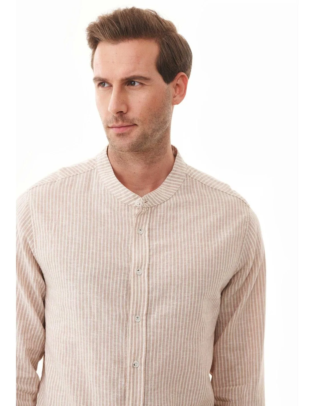 CAMICIA ALLA COREANA IN COTONE E LINO