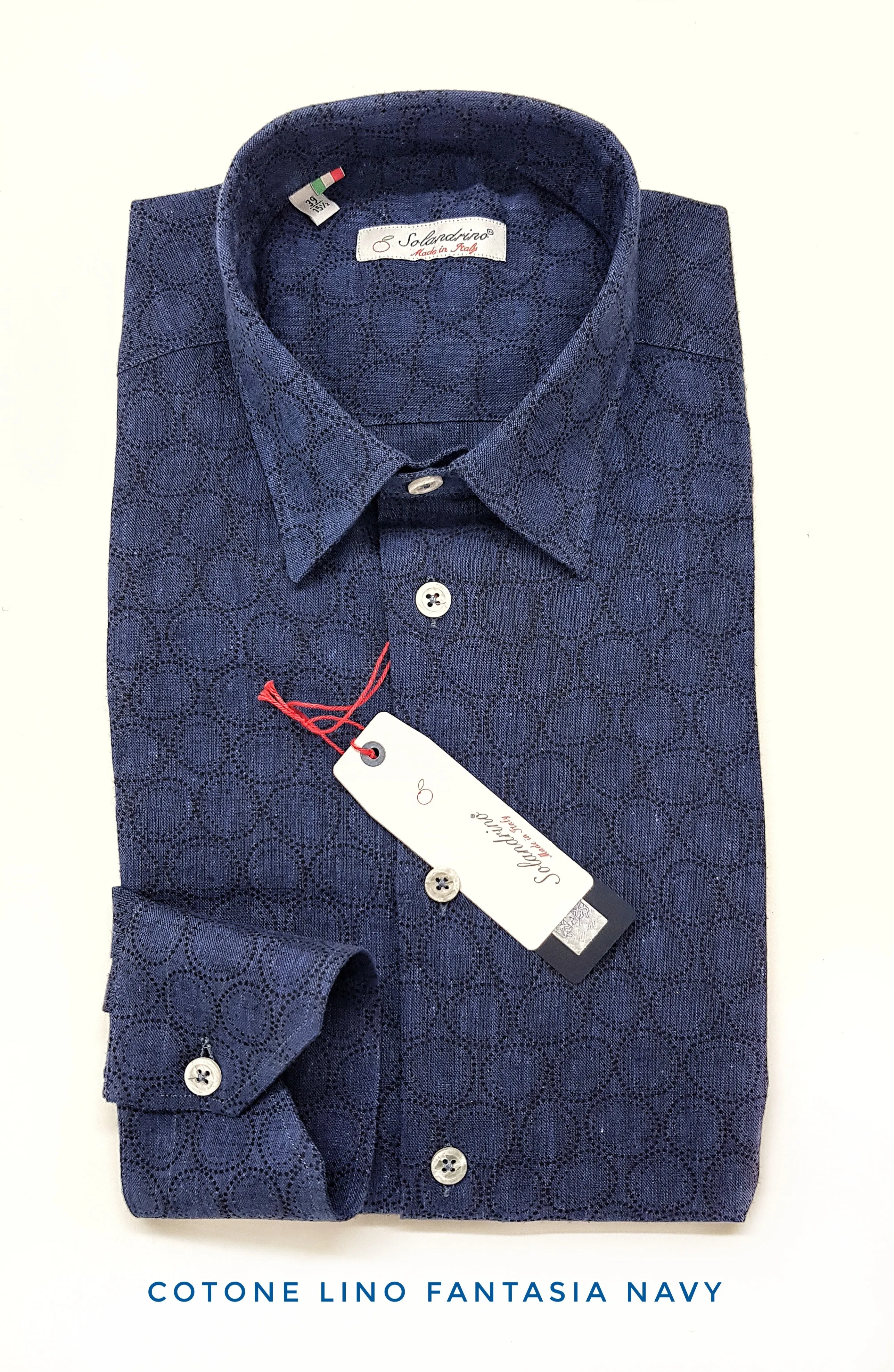 Camicia Uomo Cotone lino blu fantasia navy made in Italy