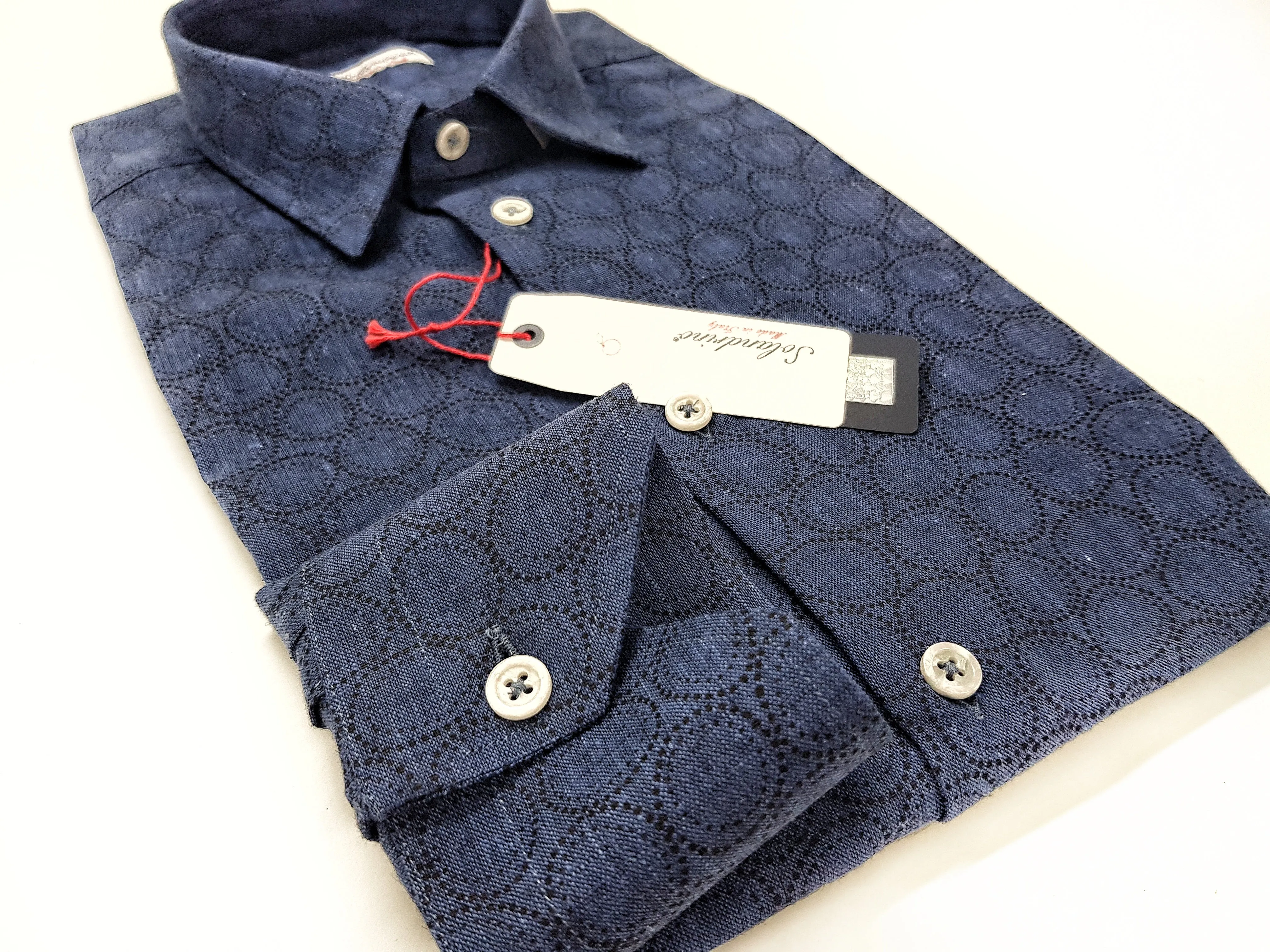 Camicia Uomo Cotone lino blu fantasia navy made in Italy