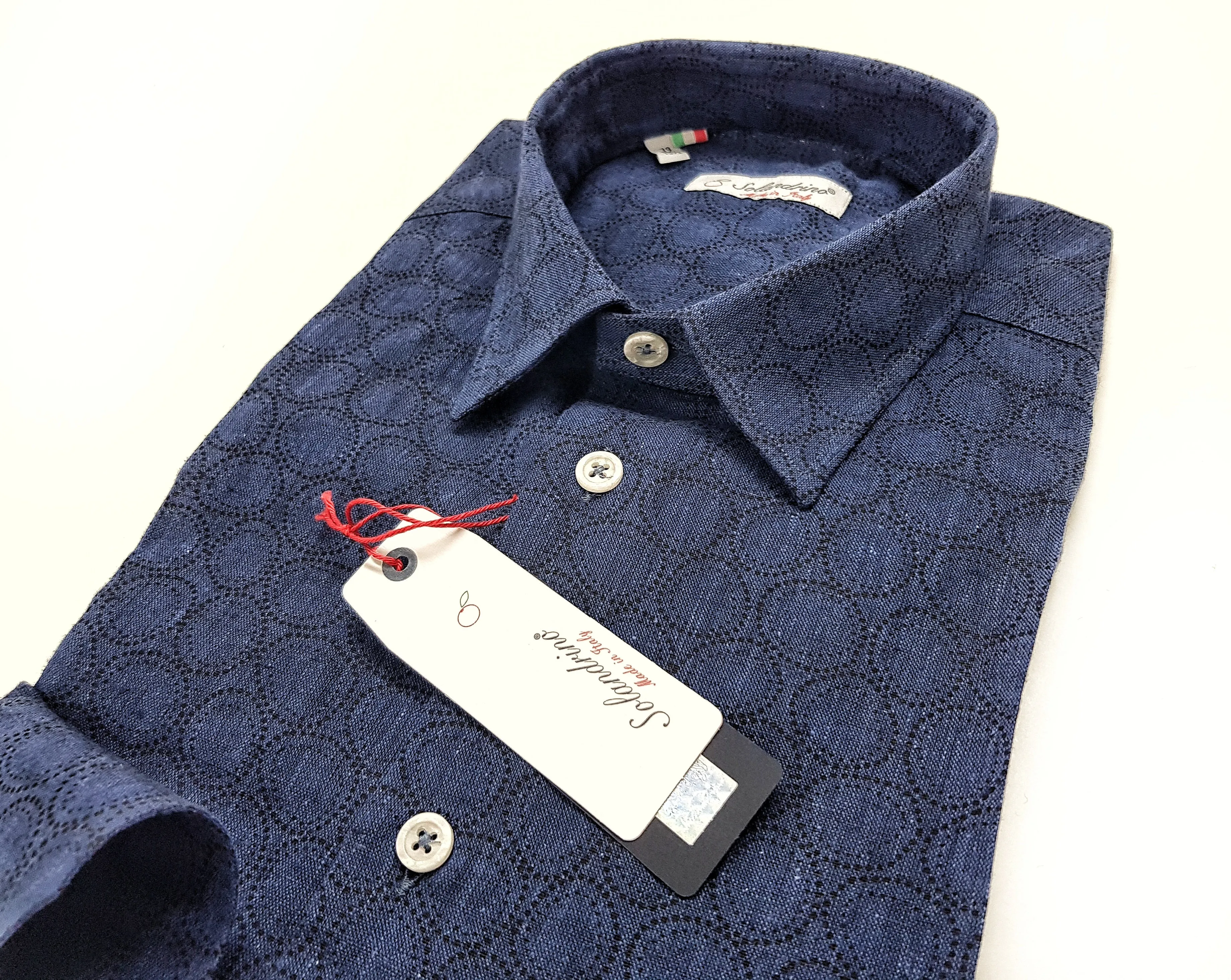 Camicia Uomo Cotone lino blu fantasia navy made in Italy
