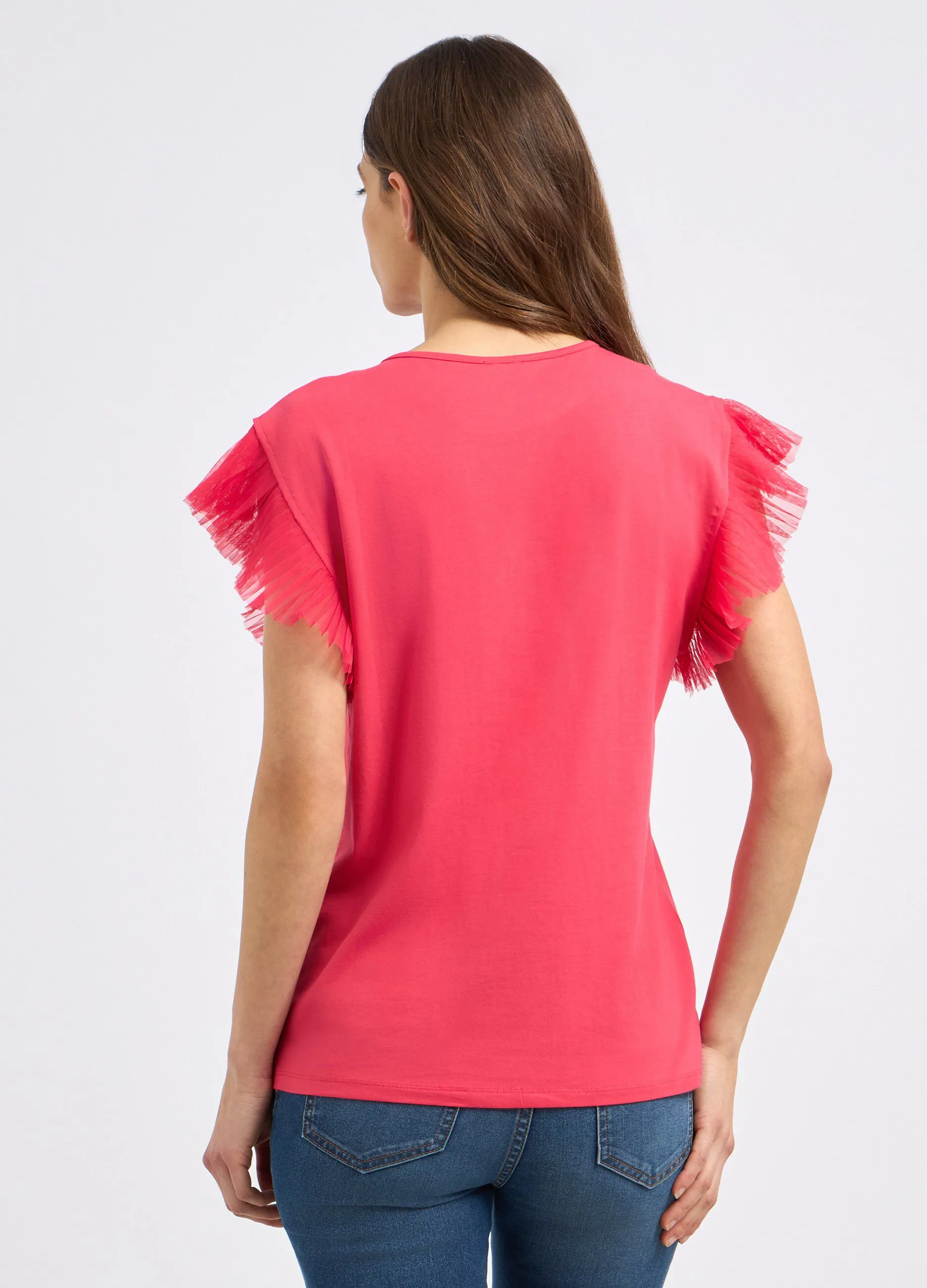 Canotta in cotone stretch con tulle donna