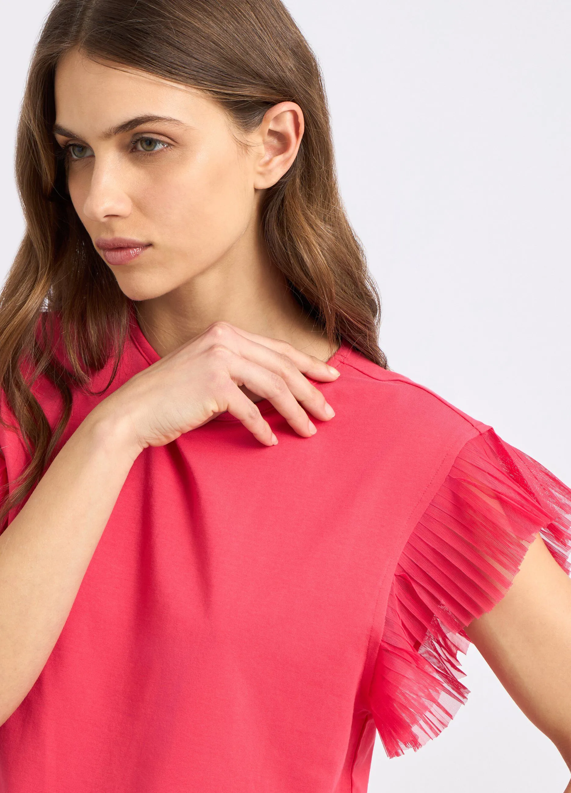 Canotta in cotone stretch con tulle donna