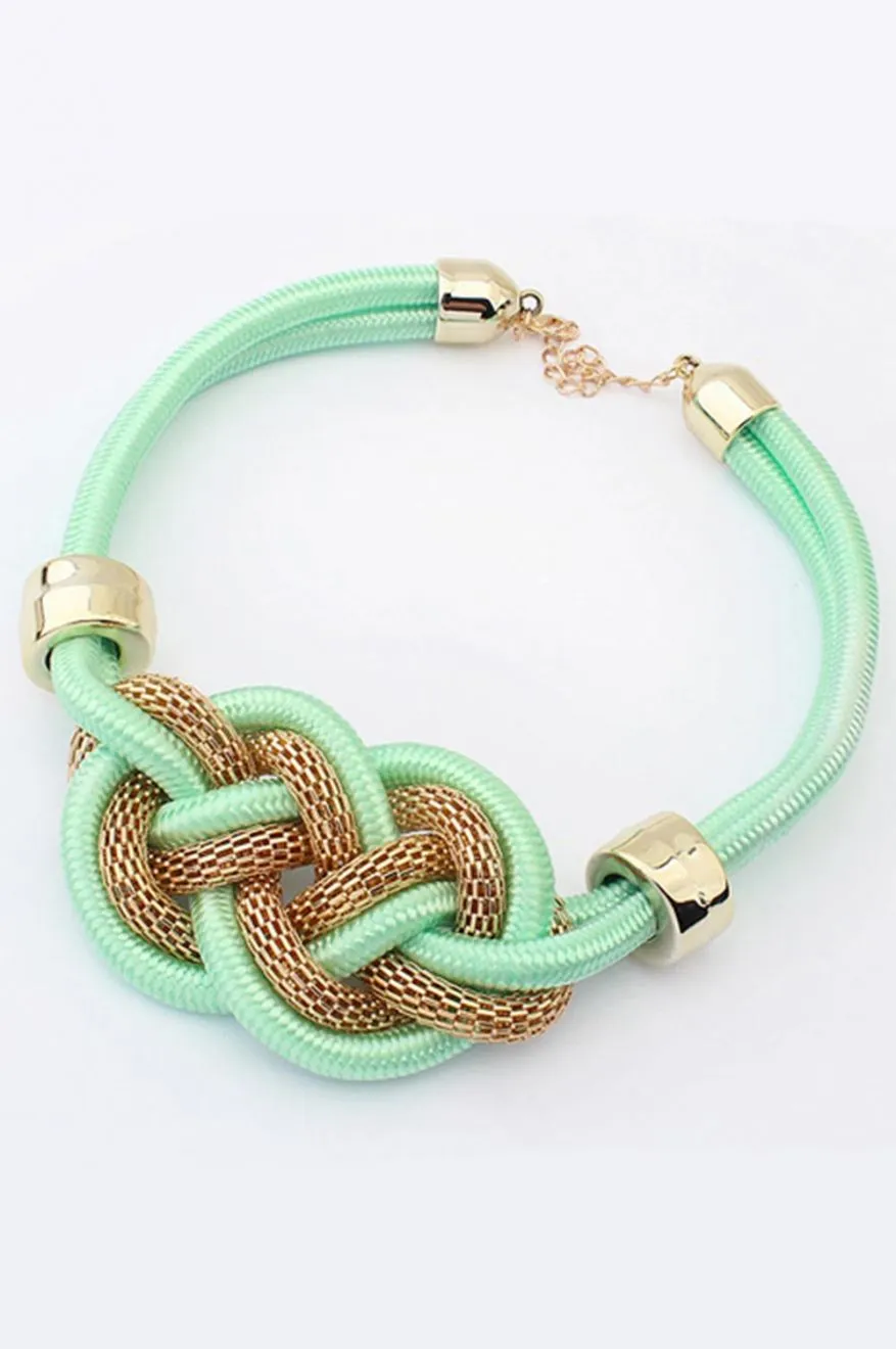 Collana con corda e intreccio metallico C011 - Verde