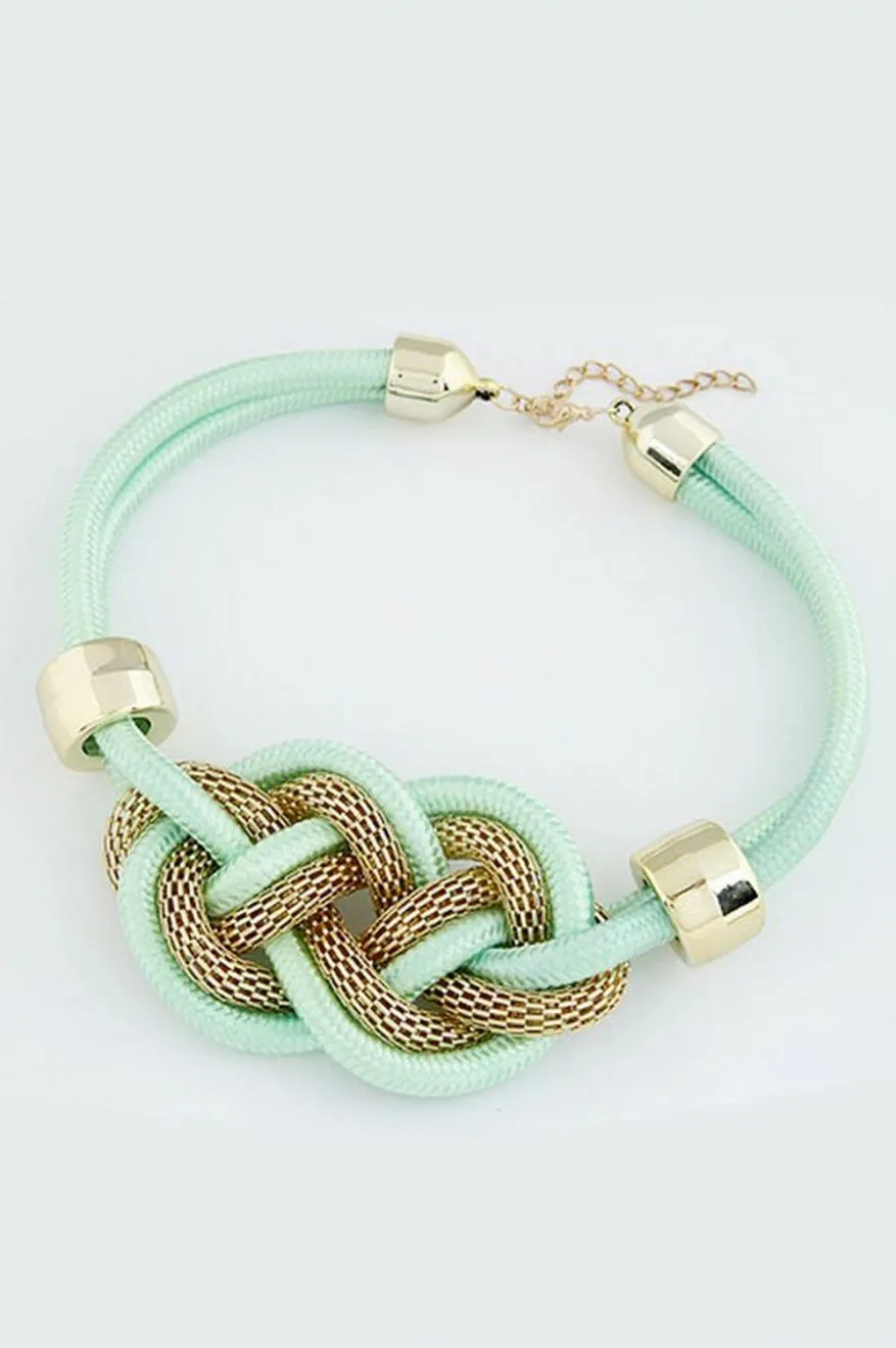 Collana con corda e intreccio metallico C011 - Verde