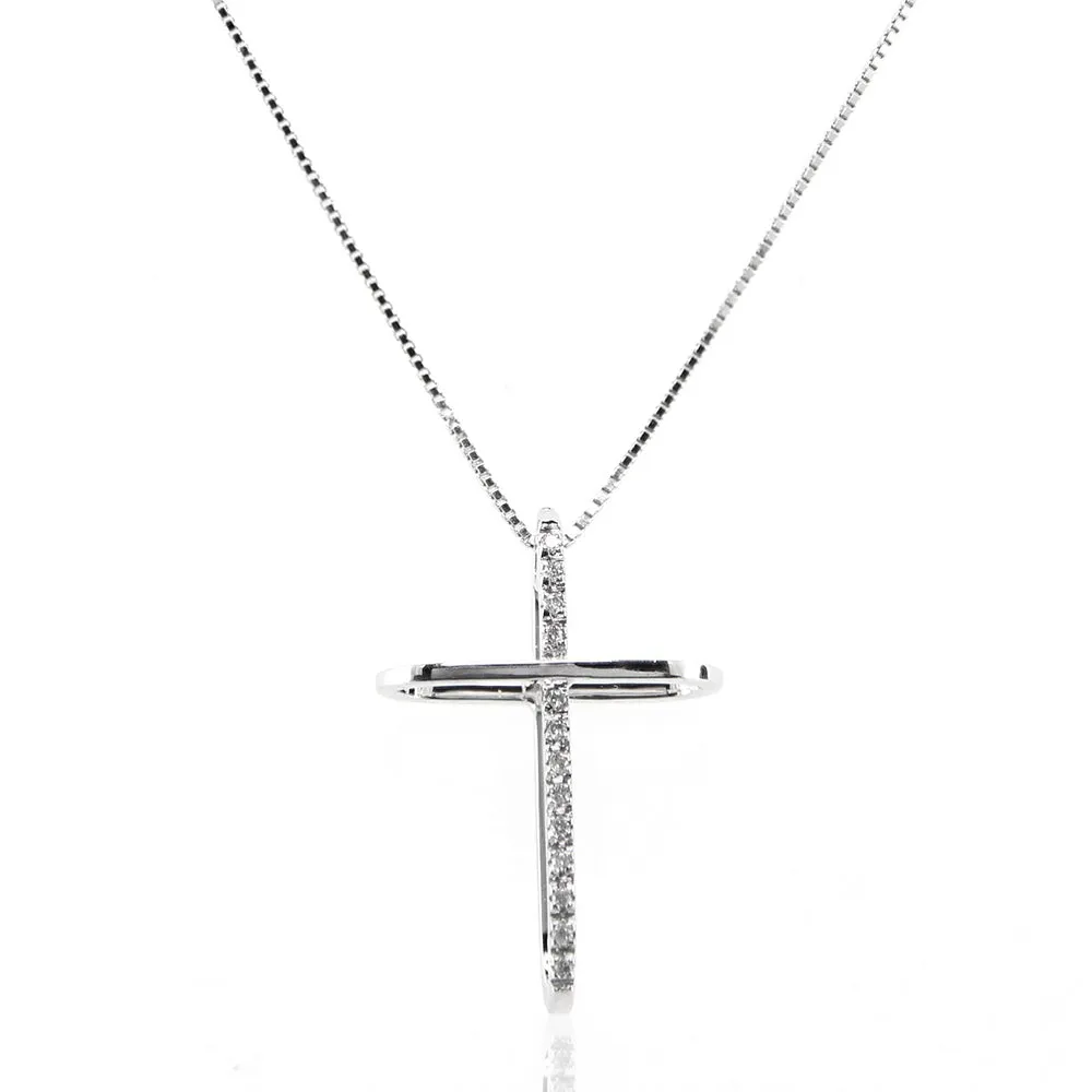 Collana Croce in Oro Bianco con Diamanti Davite & Delucchi