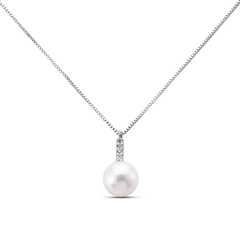 Collana Gabrielle Oro Bianco 375/1000 Maglia Veneziana Perla D'Acqua Dolce Bianco Cubic Zirconia Bianco 40 + 2 cm 1413476