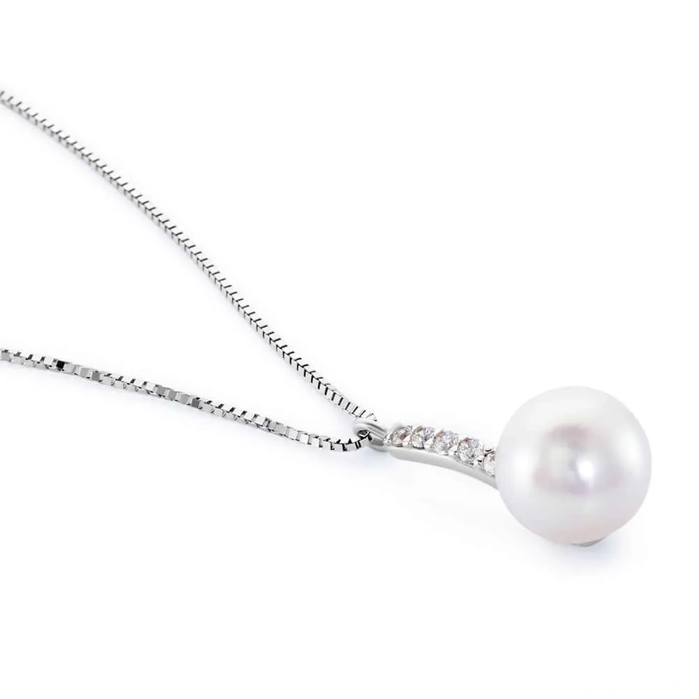 Collana Gabrielle Oro Bianco 375/1000 Maglia Veneziana Perla D'Acqua Dolce Bianco Cubic Zirconia Bianco 40 + 2 cm 1413476