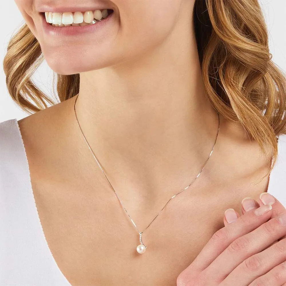 Collana Gabrielle Oro Bianco 375/1000 Maglia Veneziana Perla D'Acqua Dolce Bianco Cubic Zirconia Bianco 40 + 2 cm 1413476