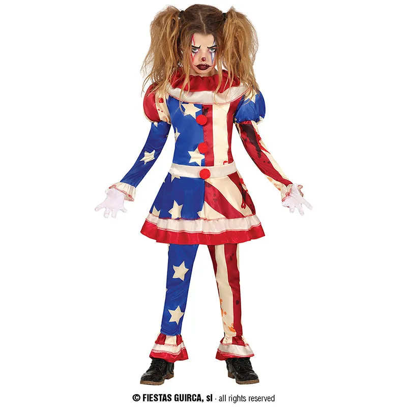 COSTUME CLOWN HORROR 7/9 ANNI VESTITO E PANTALONI PER TRAVESTIMENTI DI HALLOWEEN CARNEVALE PAGLIACCIO AMERICA NO ACCESSO