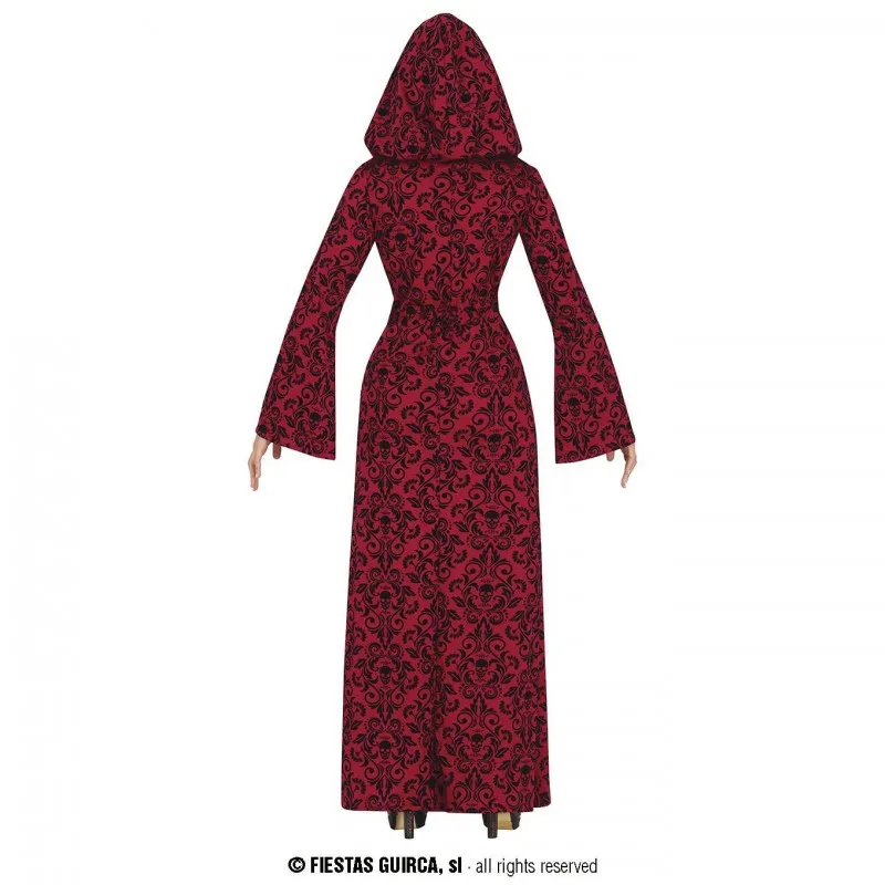COSTUME DA STREGA ROSSO NERO CON TESCHI VESTITO CON CAPUCCIO TG.S PER TRAVESTIMENTI DI HALLOWEEN HORROR NO ACCESSORI