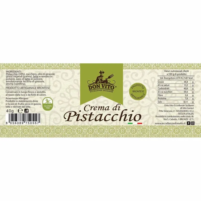 Don Vito - Eccellenze Siciliane 38 vasetti misti da 40 gr: 13 Crema di Pistacchio - 13 Crema di Mandorla - 12 Crema di Nocciola