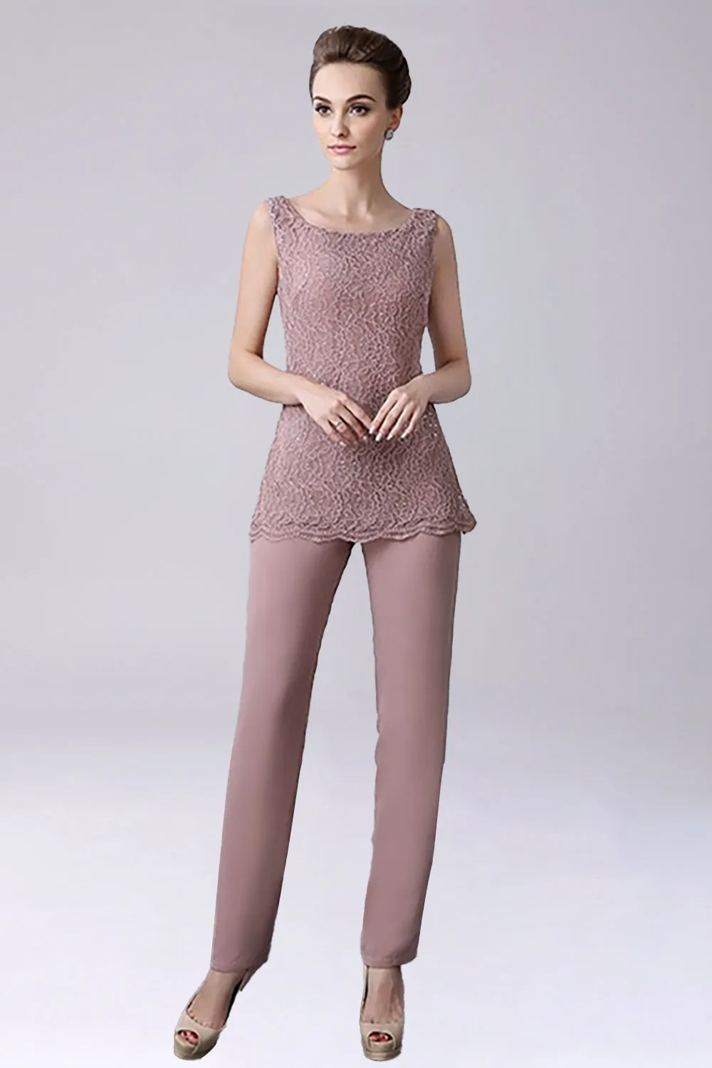 Dusty Rose 3 Pezzi Chiffon Madre della Sposa Pantaloni Abiti