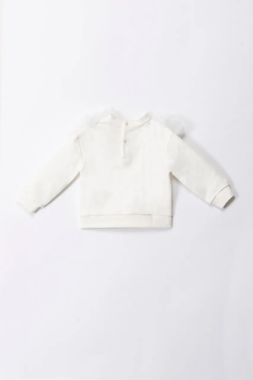 Felpa con inserto in tulle LIGHT CREAM