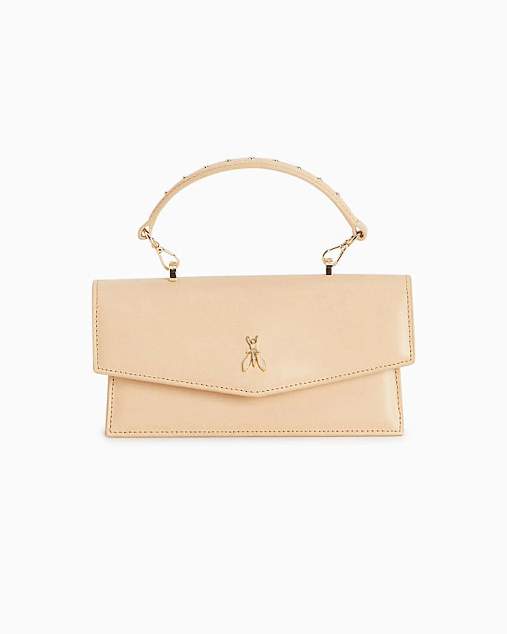 Fly Bamby beige in pelle dalla linea a busta con patta con manico a mano e tracolla removibile