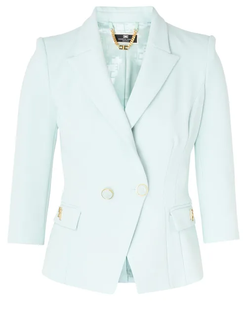 Giacca doppiopetto Elisabetta Franchi in crêpe verde acqua