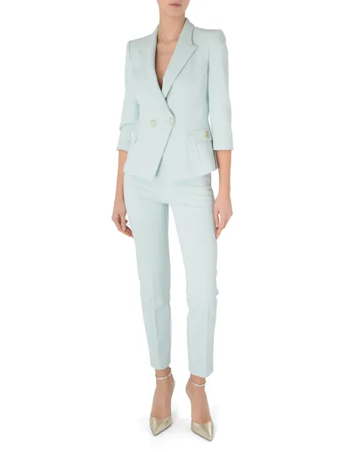Giacca doppiopetto Elisabetta Franchi in crêpe verde acqua