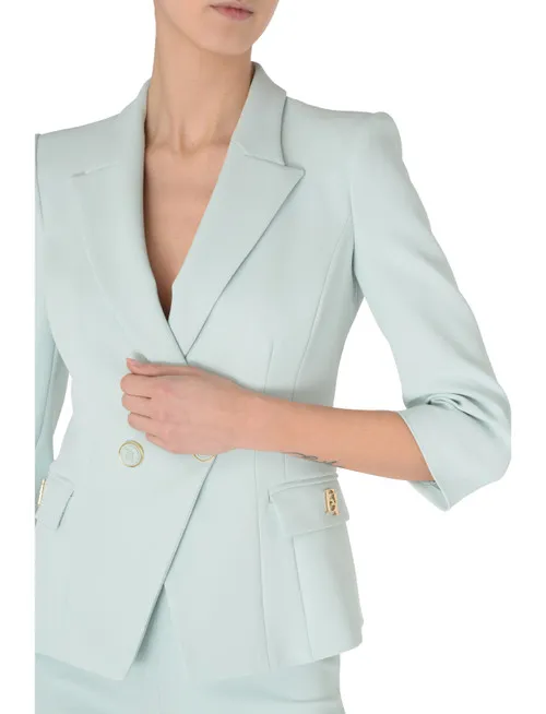 Giacca doppiopetto Elisabetta Franchi in crêpe verde acqua
