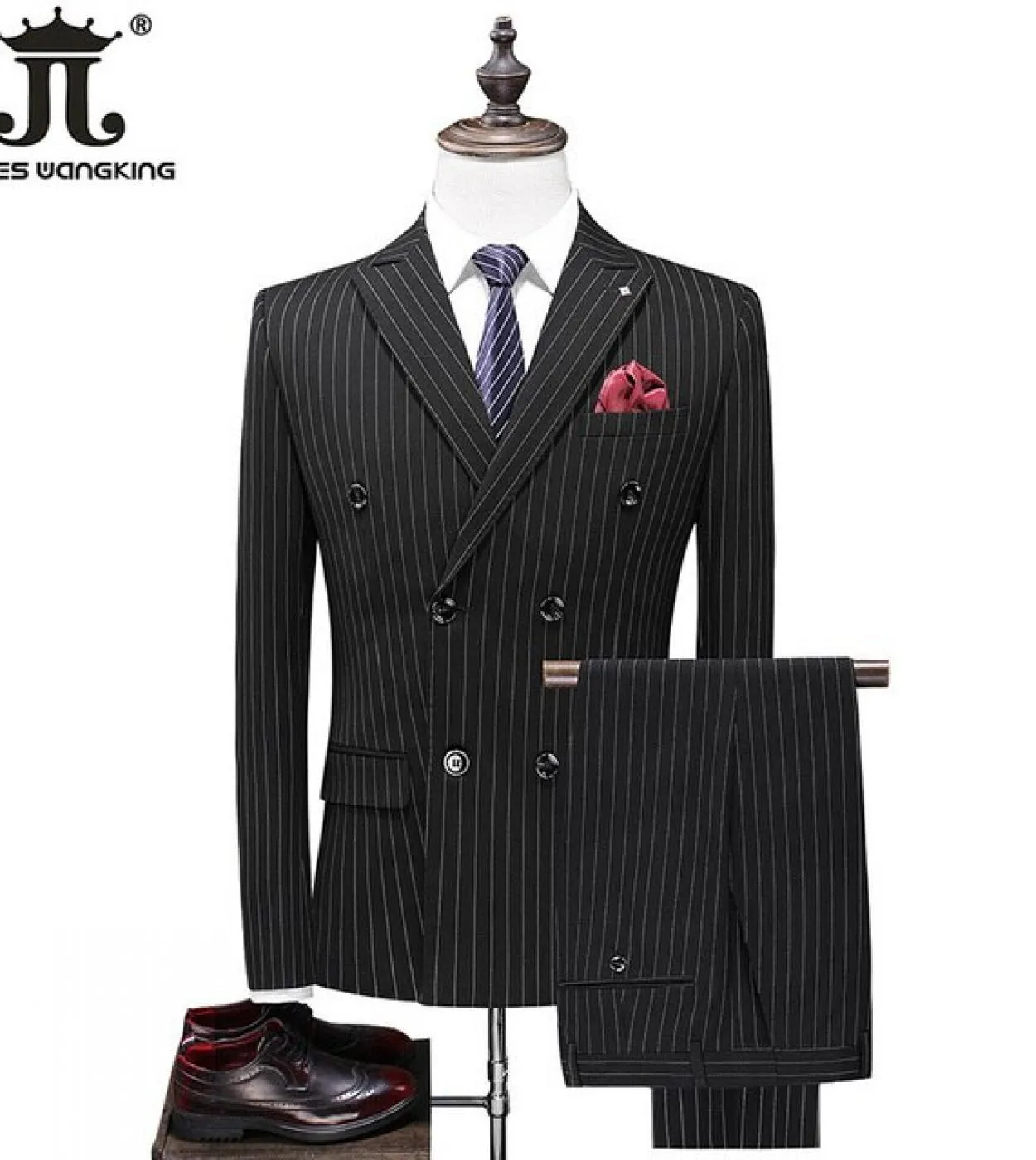 Giacca  Gilet  Pantaloni Abito da sposa da sposo Boutique Abito doppiopetto formale a righe Set da 3 pezzi Casual da uomo d