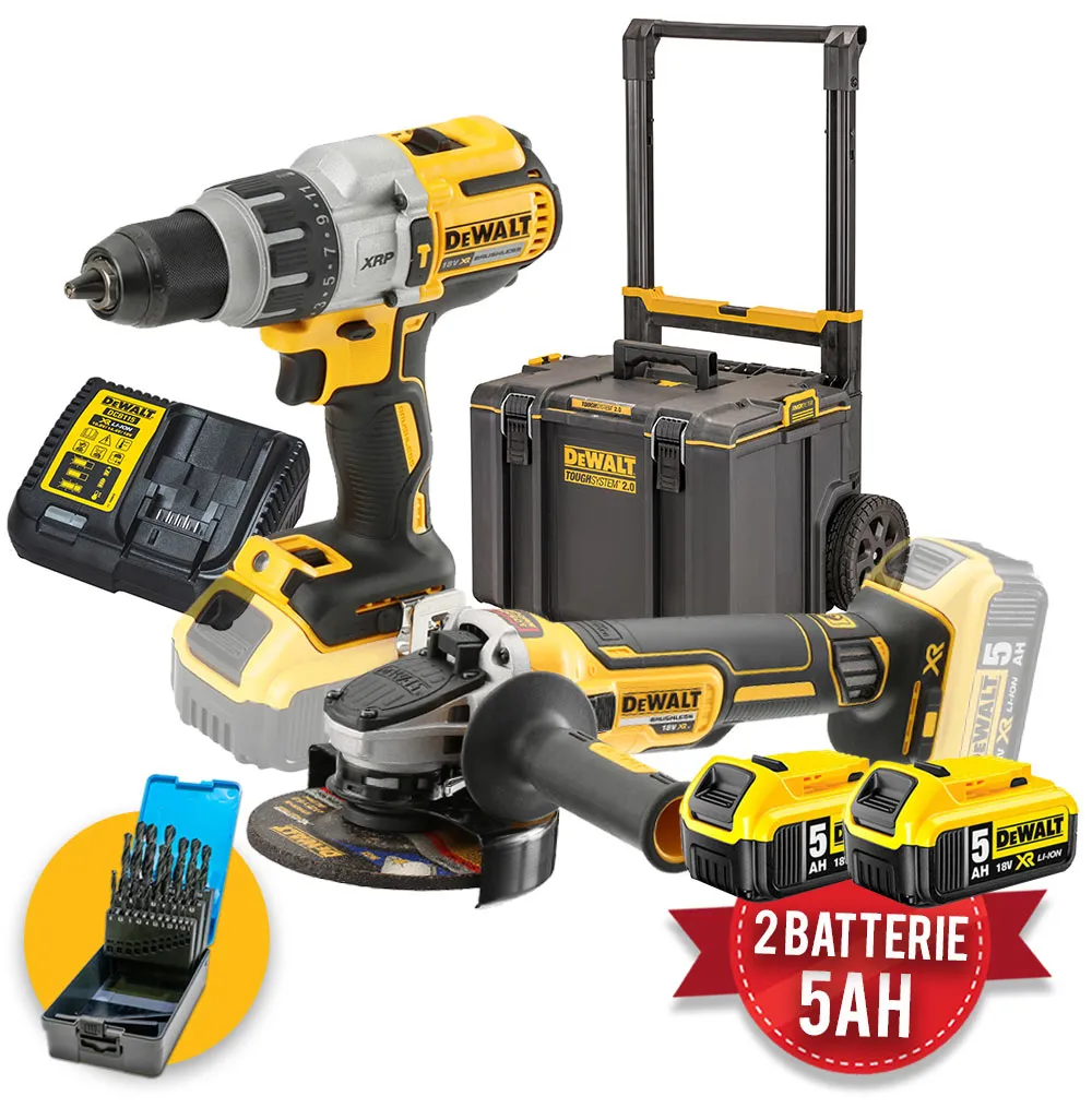 Kit utensili a batteria 18V Dewalt DCD996 - DCG405 Trapano con percussione + Smerigliatrice - Trolley ToughSystem