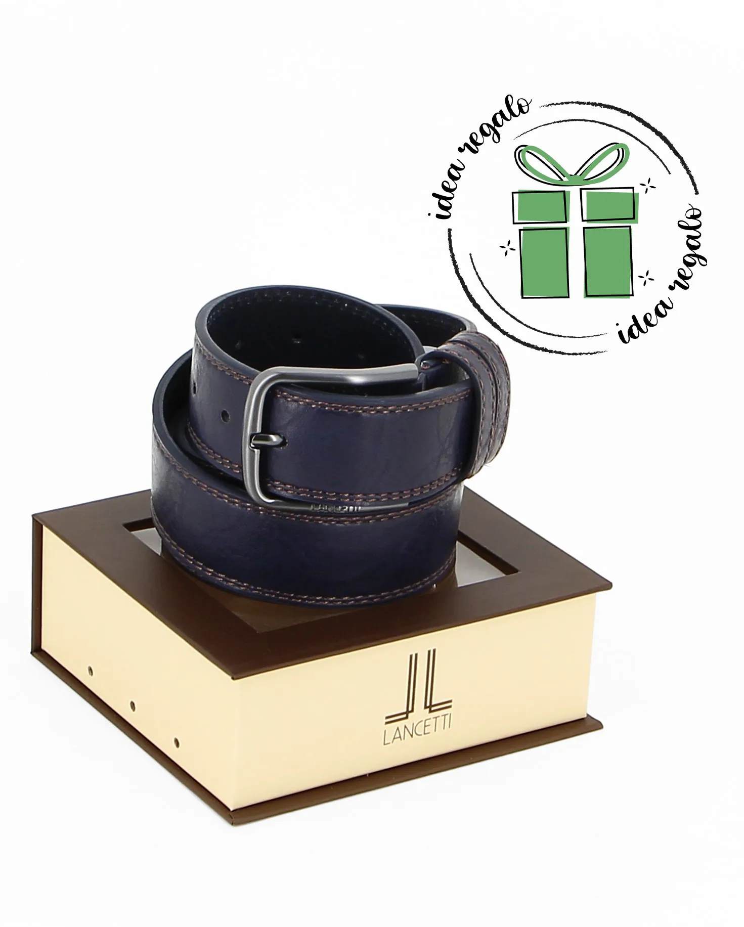 LANCETTI - Cinta da uomo blu in VERA PELLE con scatola regalo                                            Previous productLANCETT
