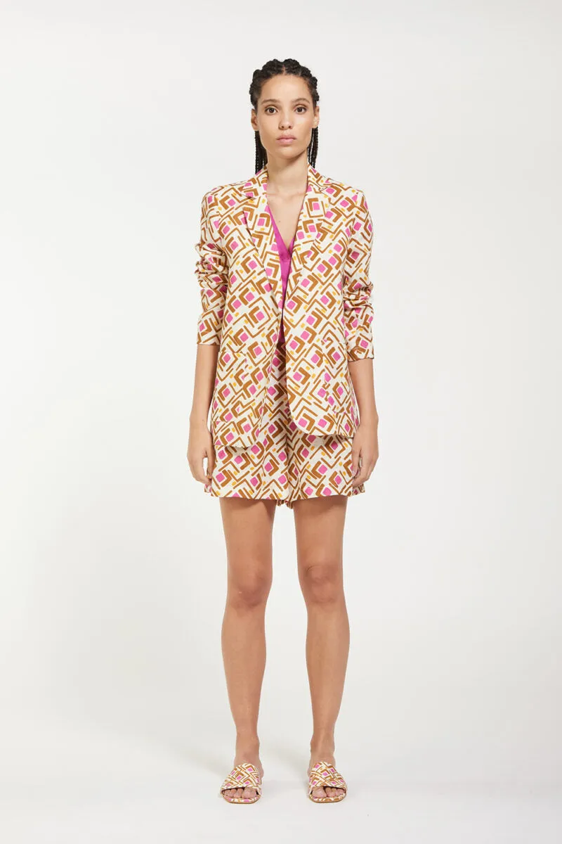 Linen Blazer with Skills & Genes Pattern / Multicolor