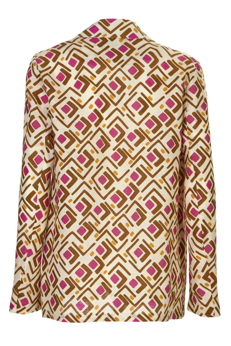 Linen Blazer with Skills & Genes Pattern / Multicolor