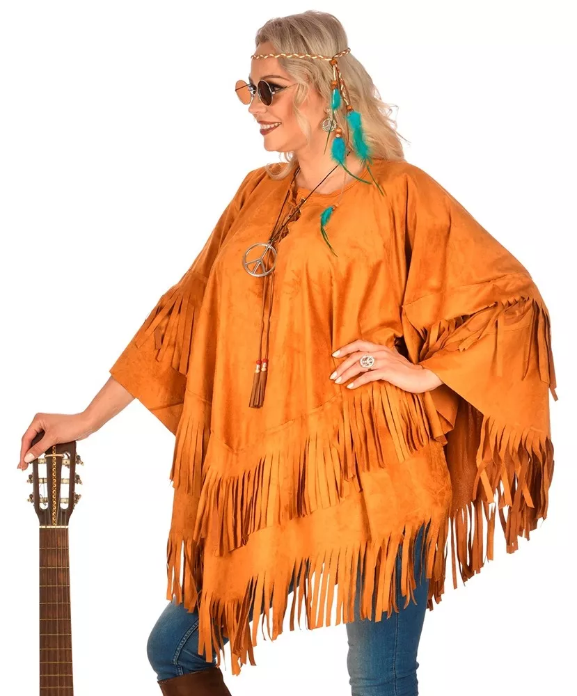 Look da donna in camoscio poncho con frange