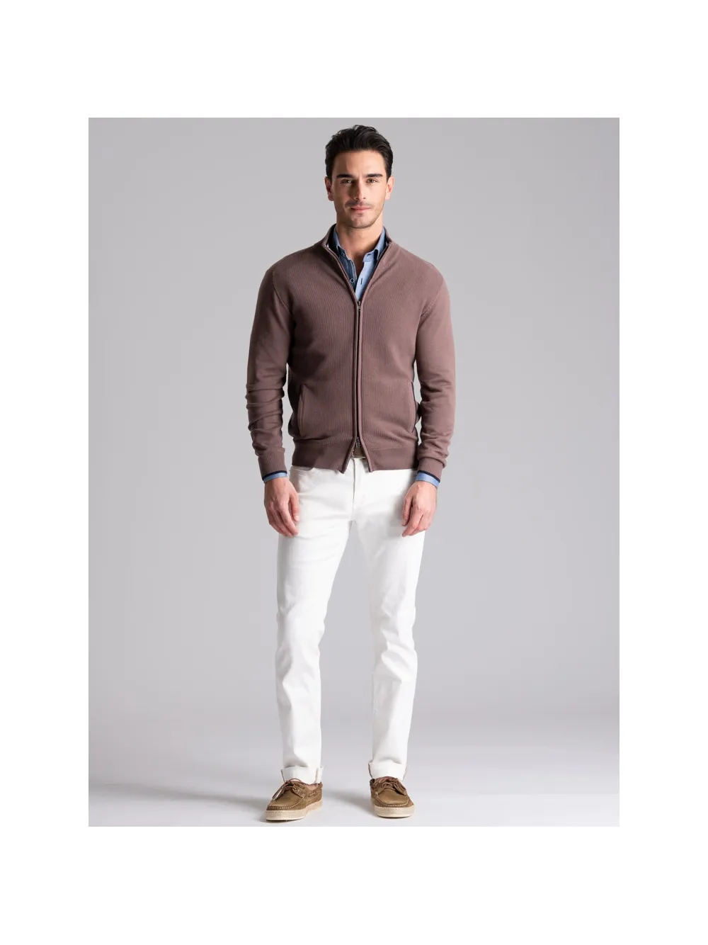 Maglia uomo full zip con lavorazione chicco di riso