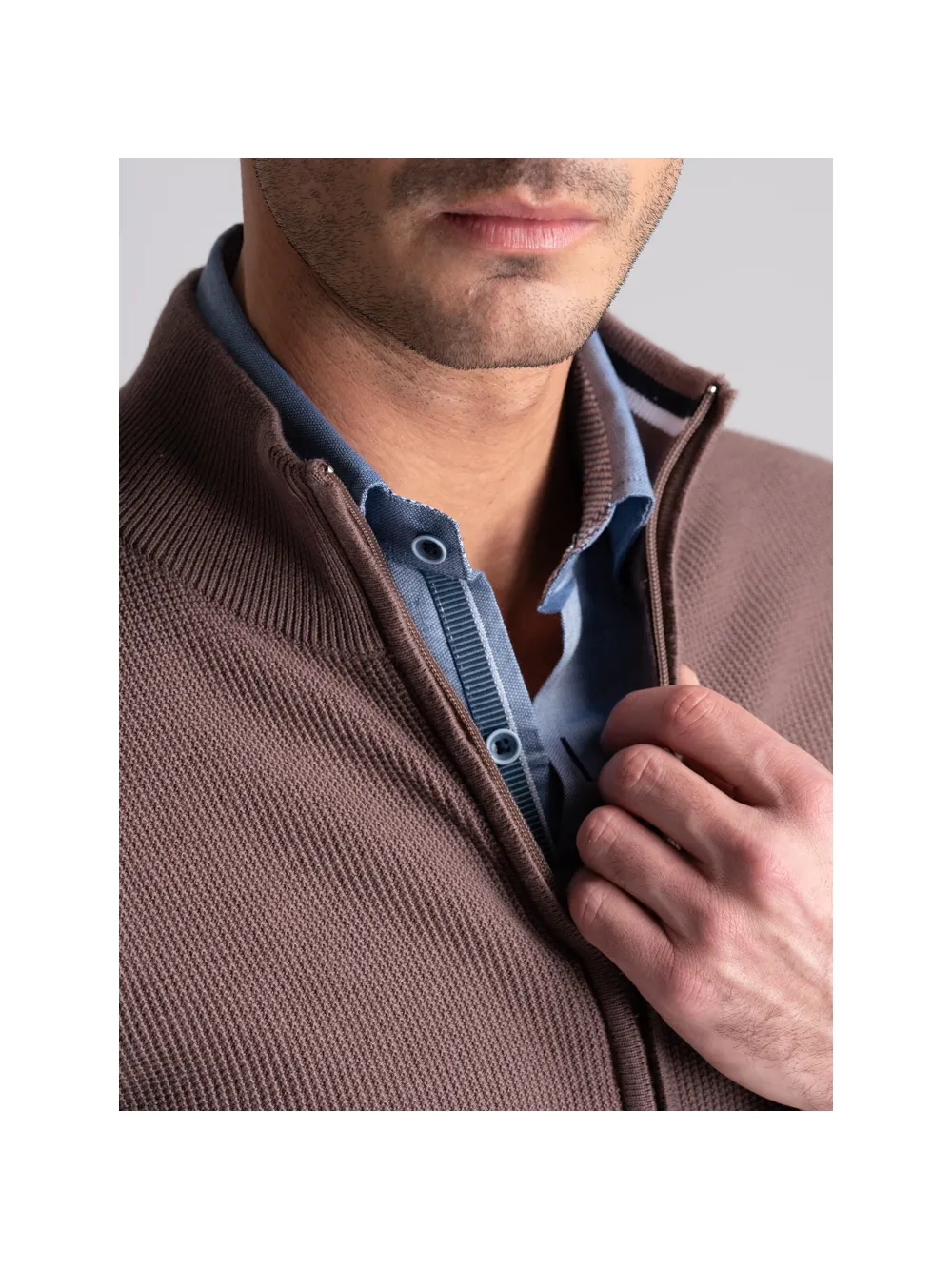 Maglia uomo full zip con lavorazione chicco di riso