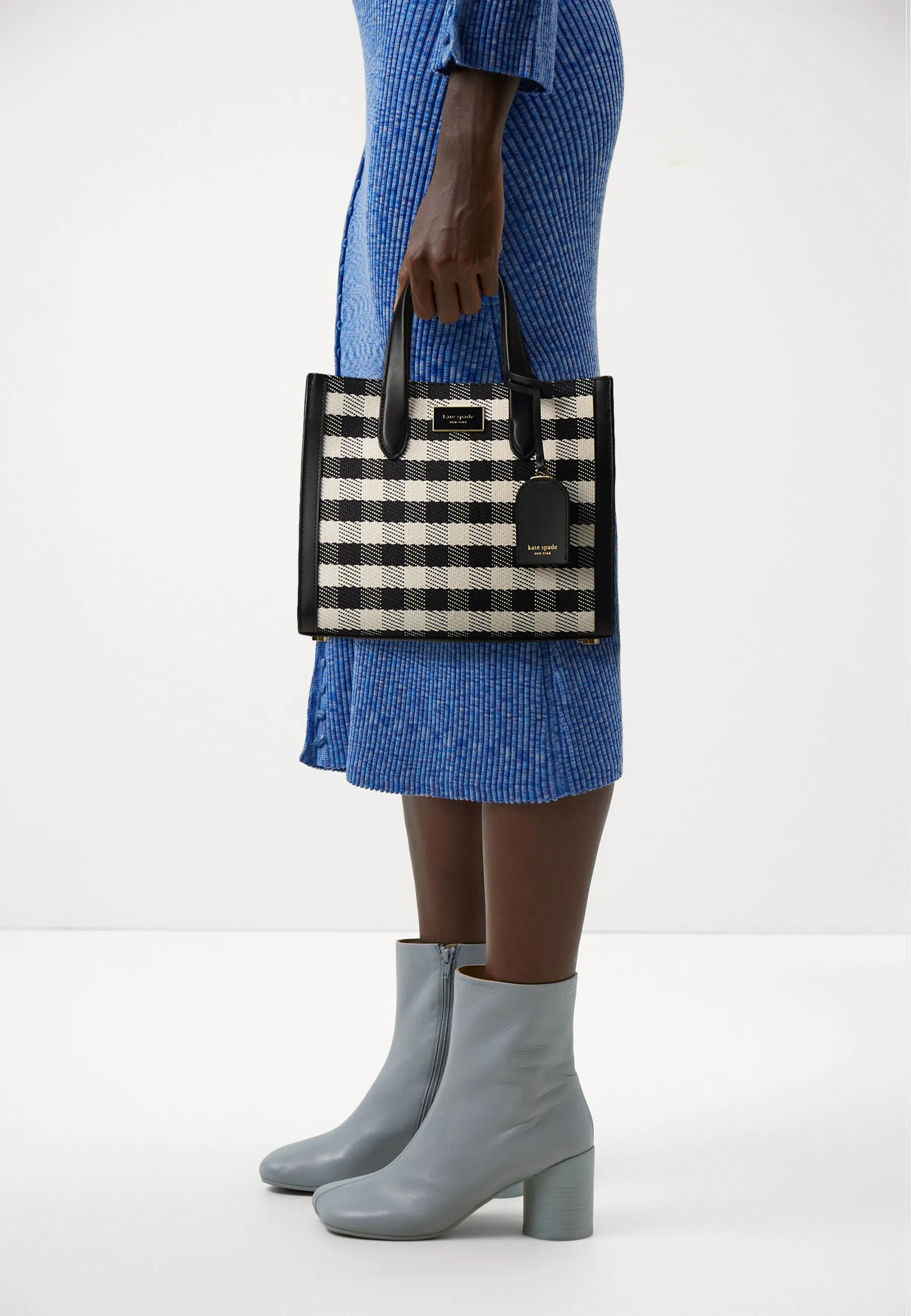 MANHATTAN GINGHAM TWEED FABRIC SMALL TOTE - Borsa a mano