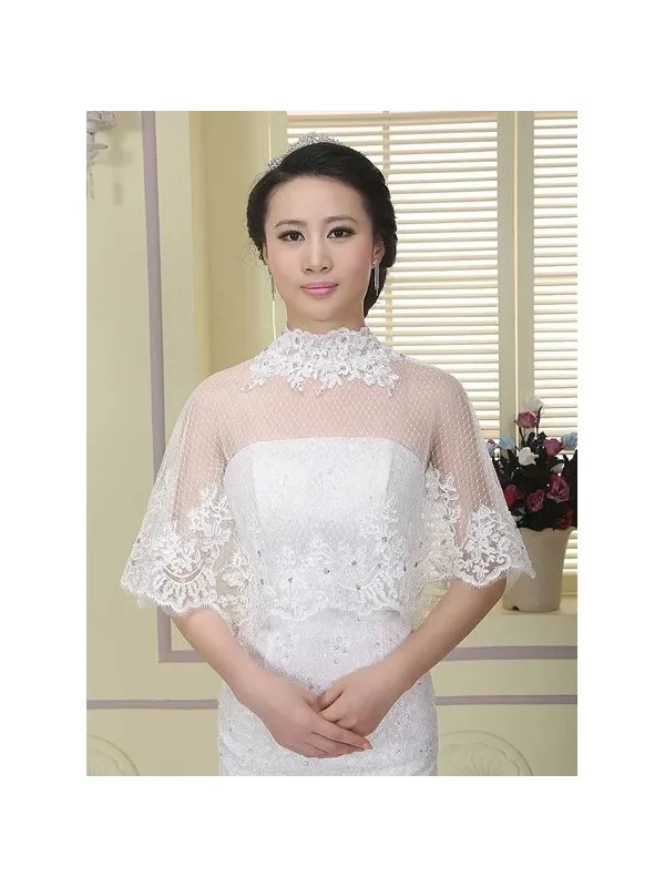 Mantellina da Sposa accollata in tulle e pizzo