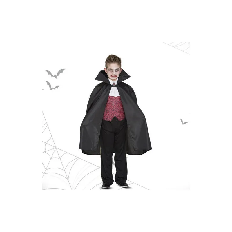MANTELLO NERO BAMBINO CON COLLETTO 90CM PER TRAVESTIMENTI HALLOWEEN/CARNEVALE E SCENE HORROR LUCIFERO DIAVOLO DIAVOLESSA