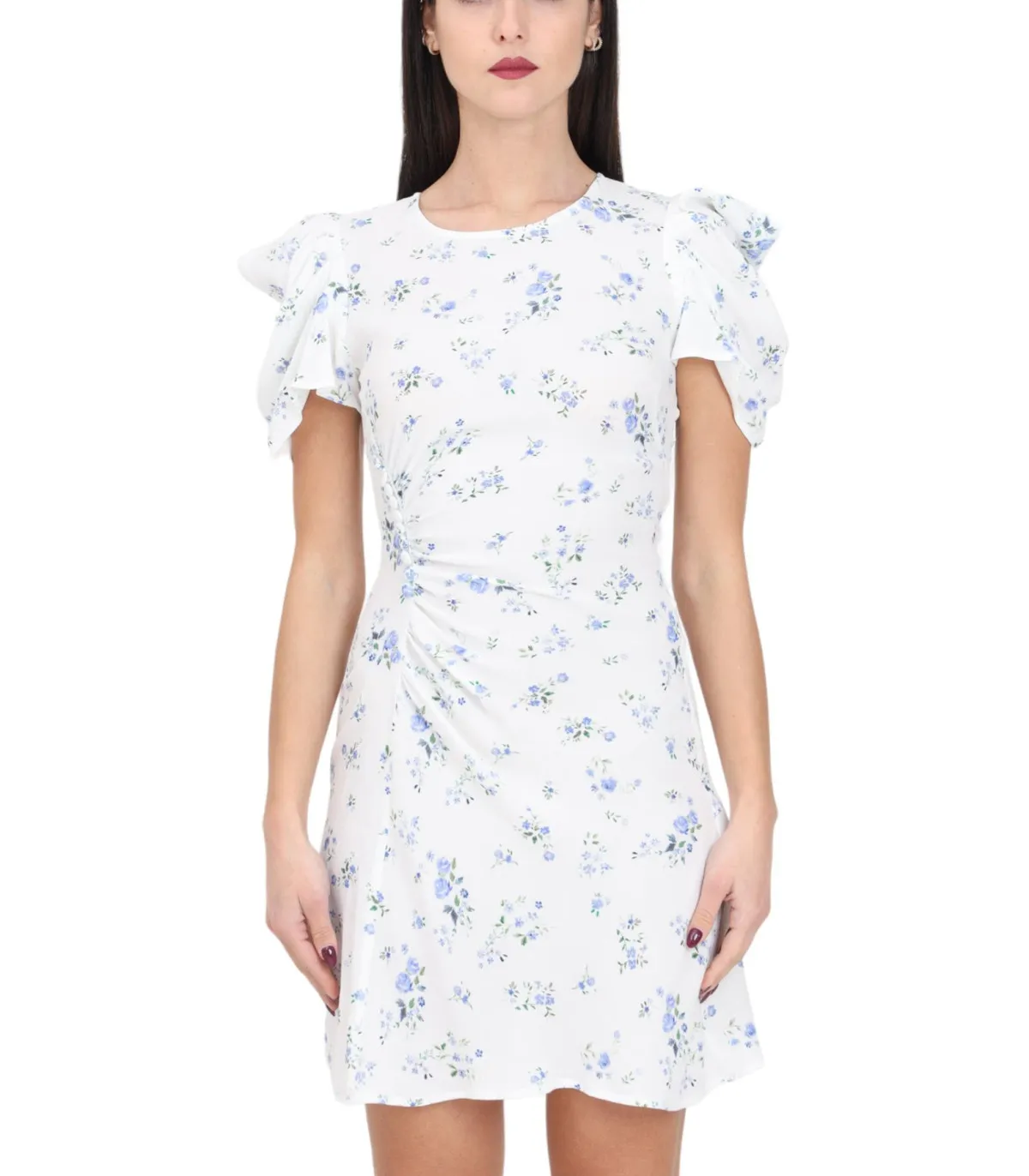 Mar de Margaritas Donna Vestito Corto Con Drappeggio E Bottoncini Karin Fantasia Liberty