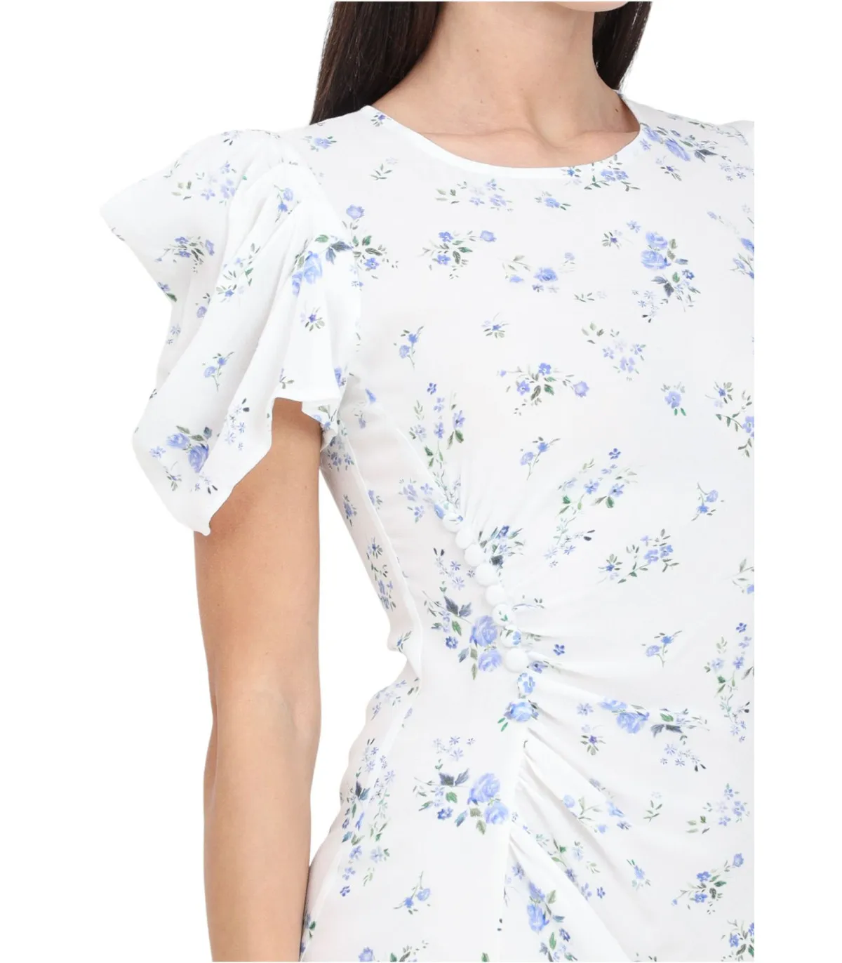 Mar de Margaritas Donna Vestito Corto Con Drappeggio E Bottoncini Karin Fantasia Liberty