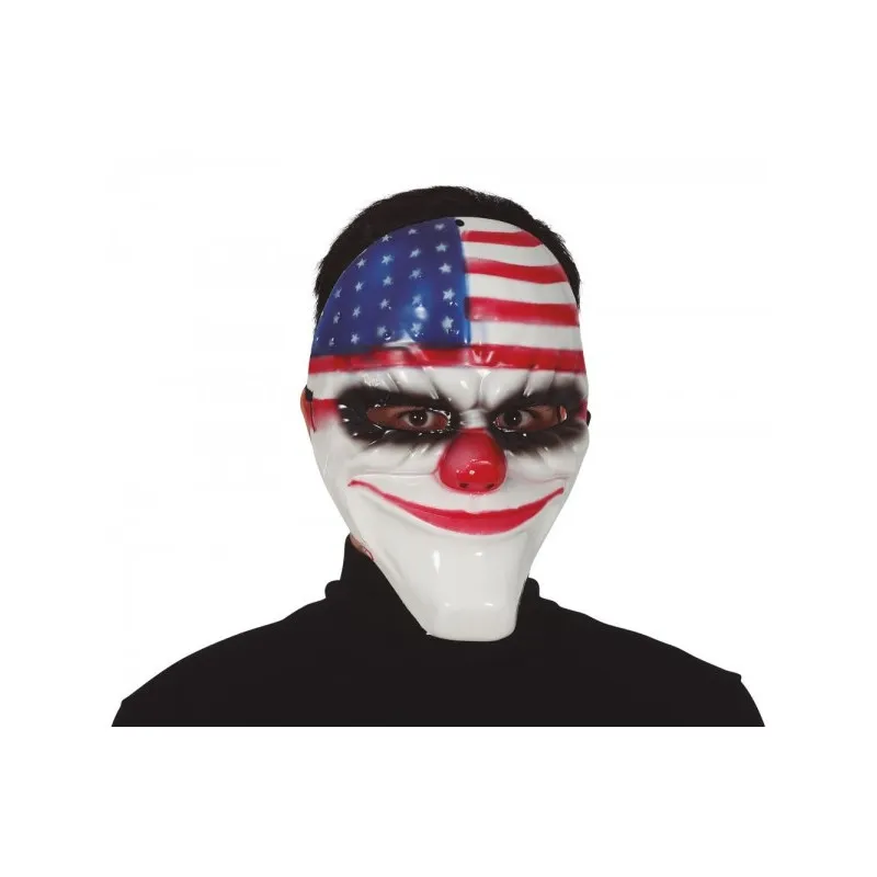 MASCHERA CLOWN BANDIERA AMERICANA HORROR IN PVC COPRIVISO PER TRAVESTIMENTI DI HALLOWEEN CARNEVALE E SCENE HORROR