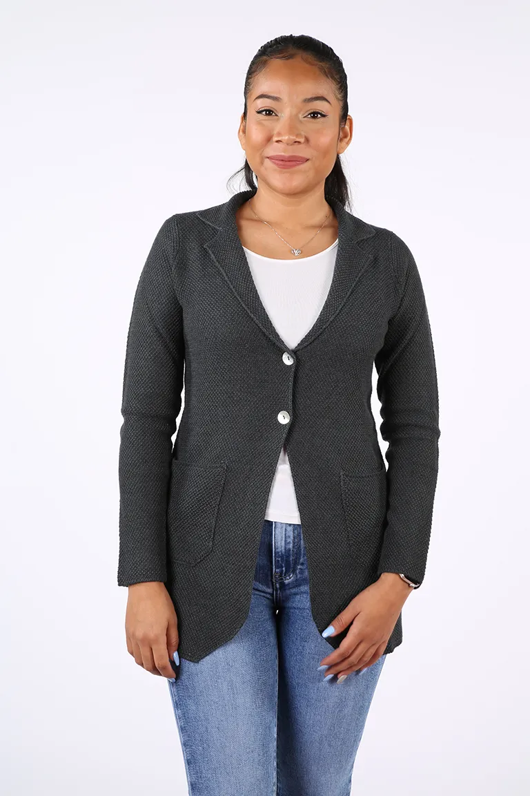 Maxi blazer in lana merinos da donna con lavorazione punto riso – Maxi Blazer