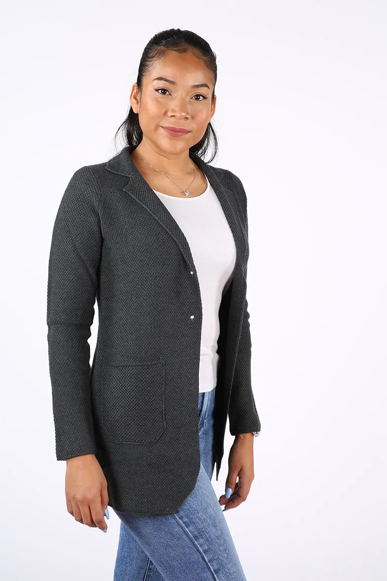 Maxi blazer in lana merinos da donna con lavorazione punto riso – Maxi Blazer