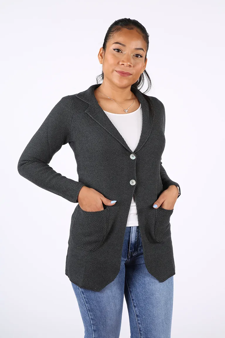 Maxi blazer in lana merinos da donna con lavorazione punto riso – Maxi Blazer