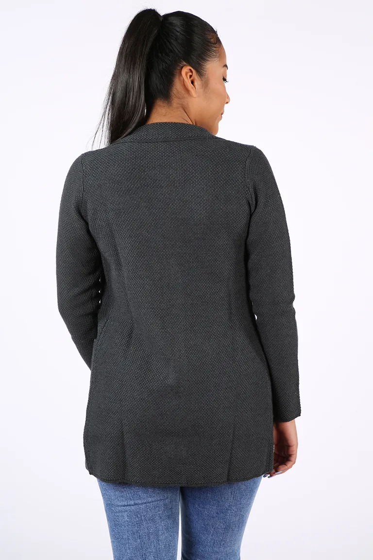 Maxi blazer in lana merinos da donna con lavorazione punto riso – Maxi Blazer