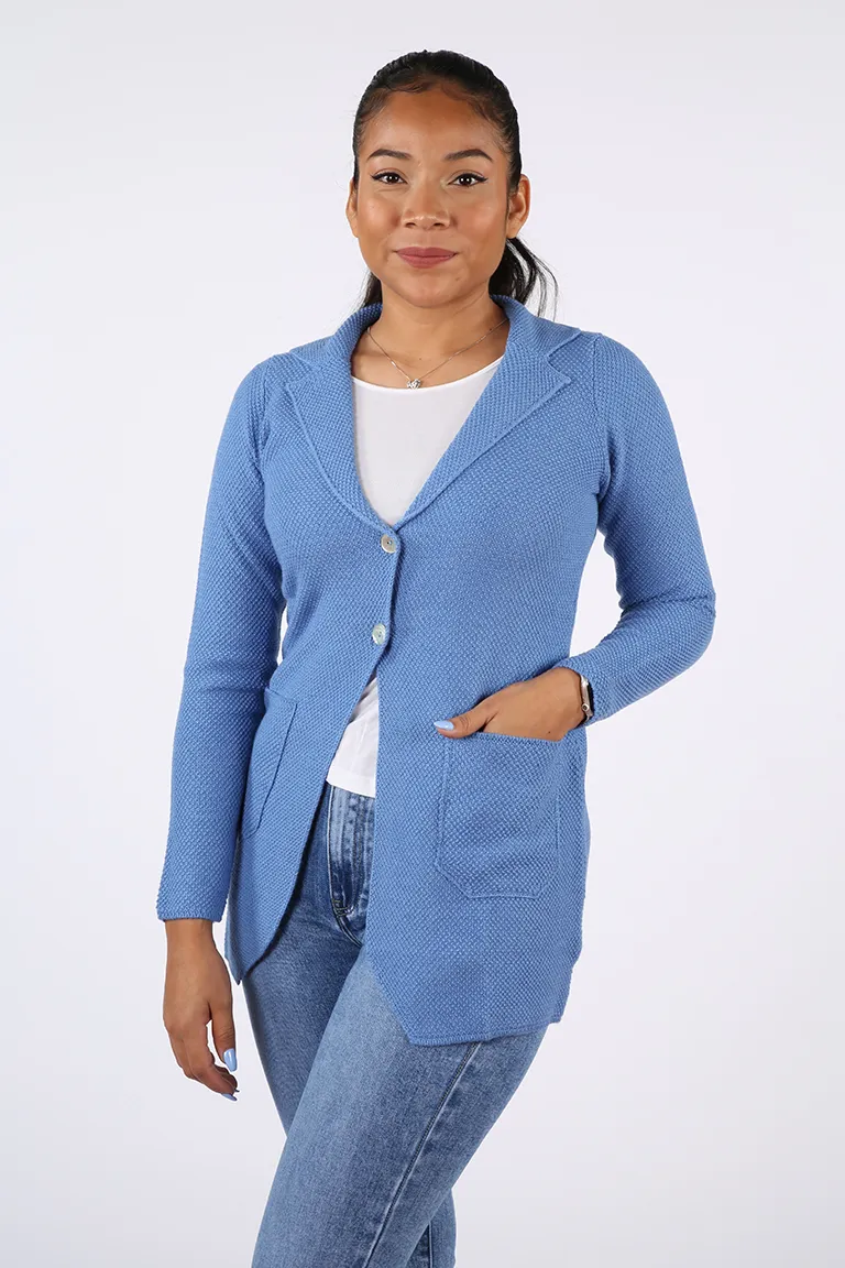 Maxi blazer in lana merinos da donna con lavorazione punto riso – Maxi Blazer