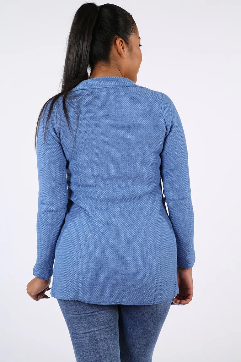 Maxi blazer in lana merinos da donna con lavorazione punto riso – Maxi Blazer