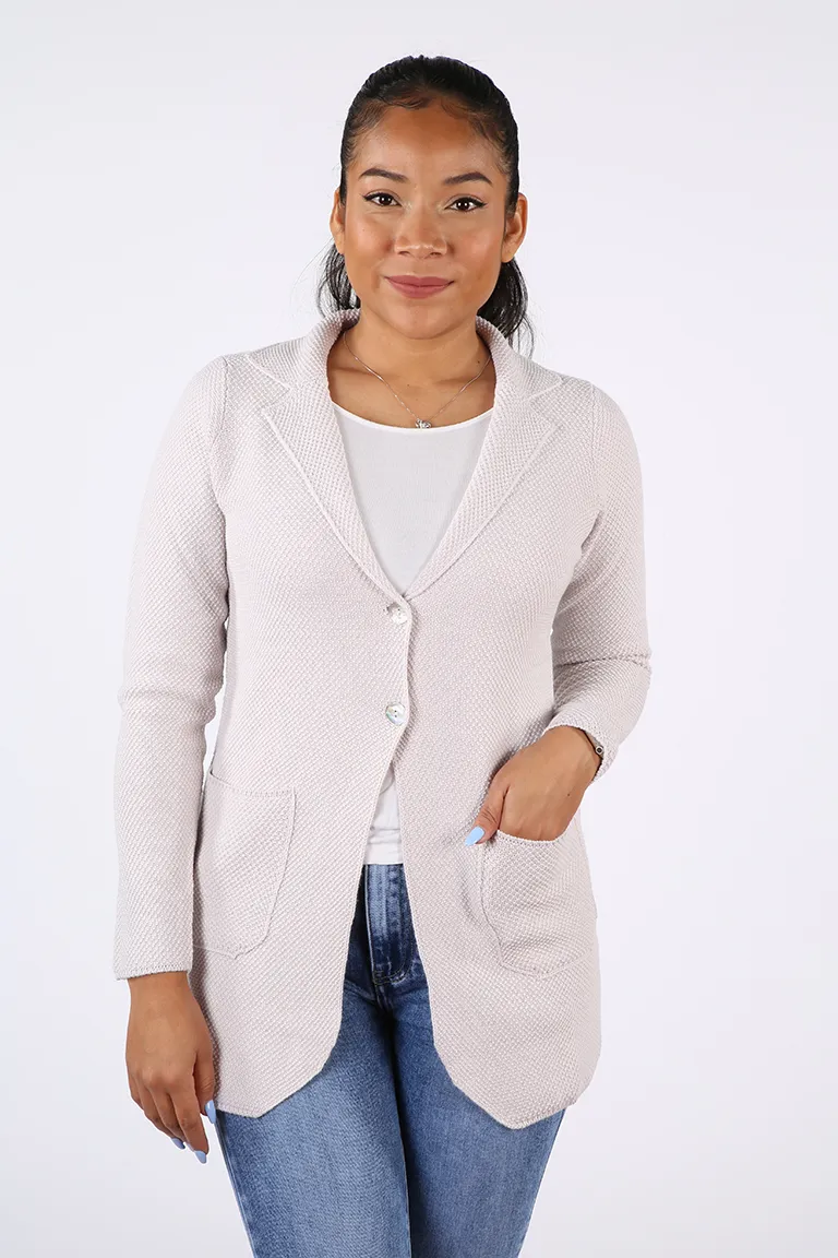 Maxi blazer in lana merinos da donna con lavorazione punto riso – Maxi Blazer