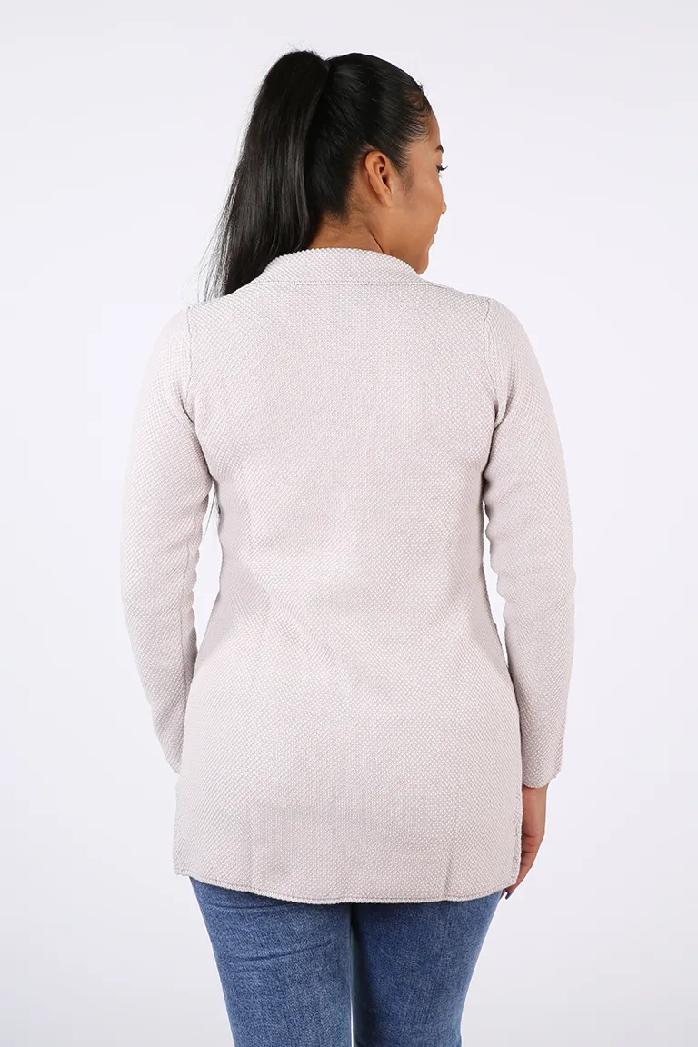 Maxi blazer in lana merinos da donna con lavorazione punto riso – Maxi Blazer