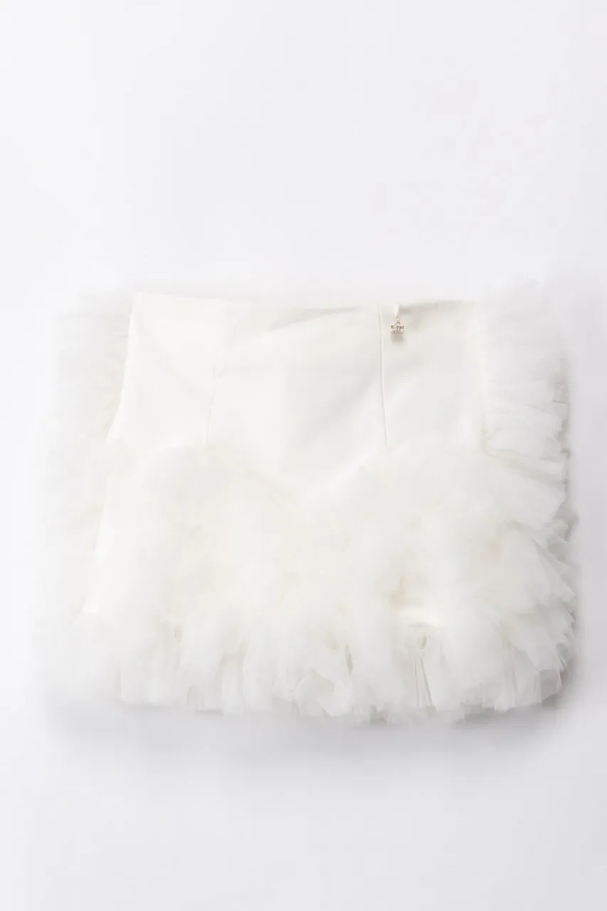 Minigonna con inserto in tulle PANNA CHIARO