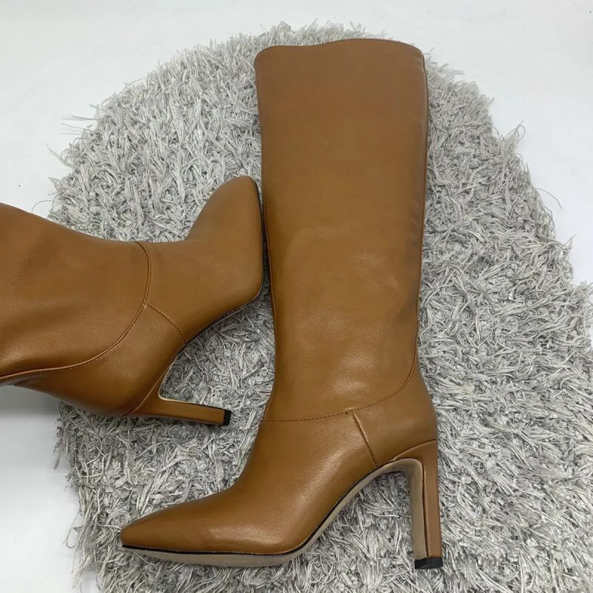 Moda Donna Stivali alti al ginocchio Autunno Inverno Caldi scarpe da festa Donna Punta quadrata Stivali da moto con tacco alto S