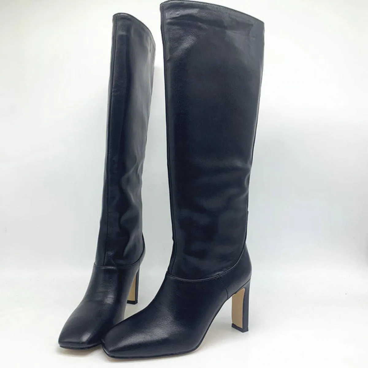 Moda Donna Stivali alti al ginocchio Autunno Inverno Caldi scarpe da festa Donna Punta quadrata Stivali da moto con tacco alto S