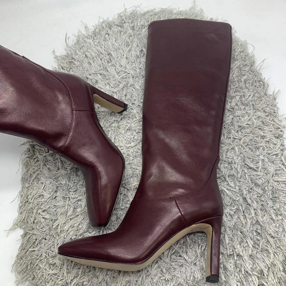 Moda Donna Stivali alti al ginocchio Autunno Inverno Caldi scarpe da festa Donna Punta quadrata Stivali da moto con tacco alto S
