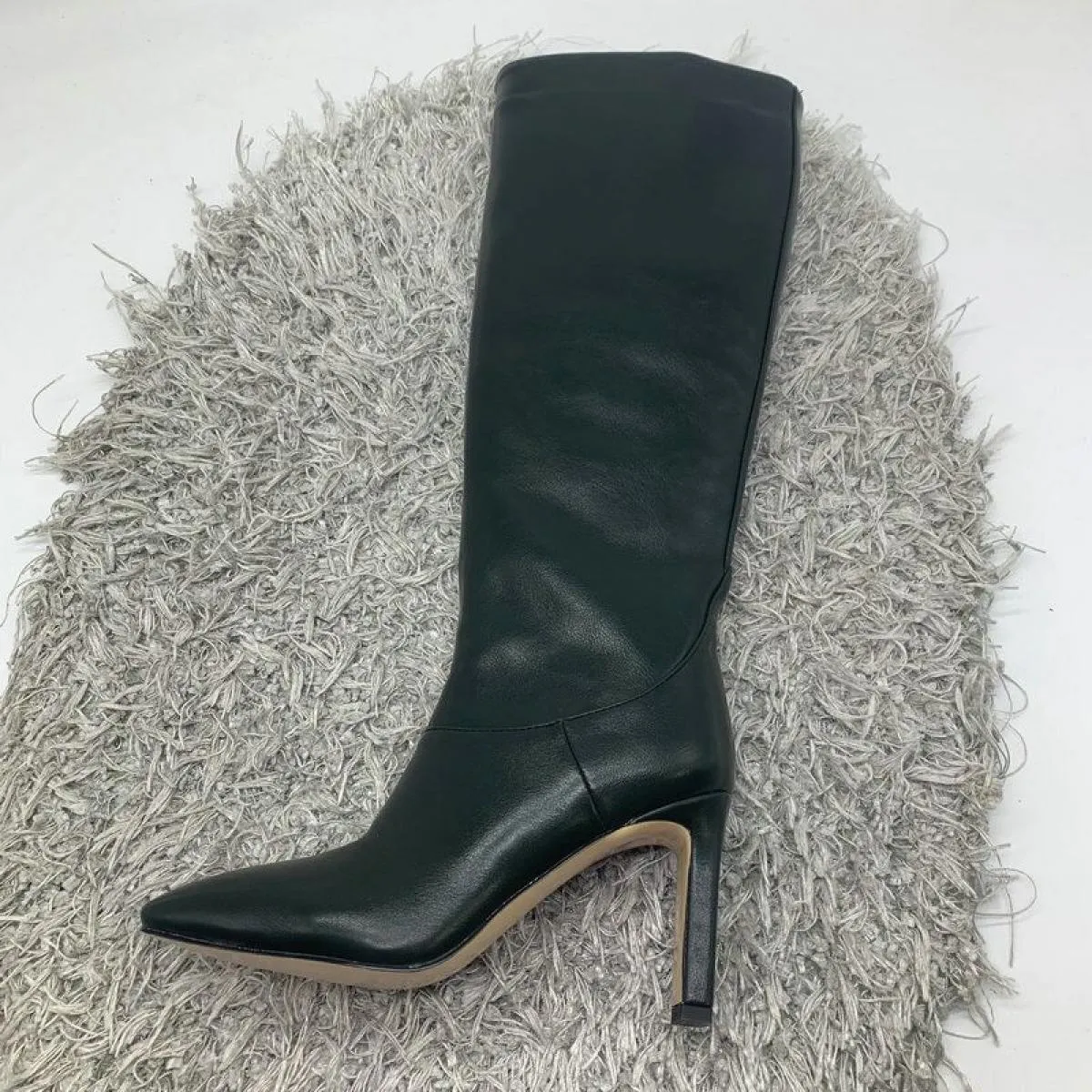 Moda Donna Stivali alti al ginocchio Autunno Inverno Caldi scarpe da festa Donna Punta quadrata Stivali da moto con tacco alto S
