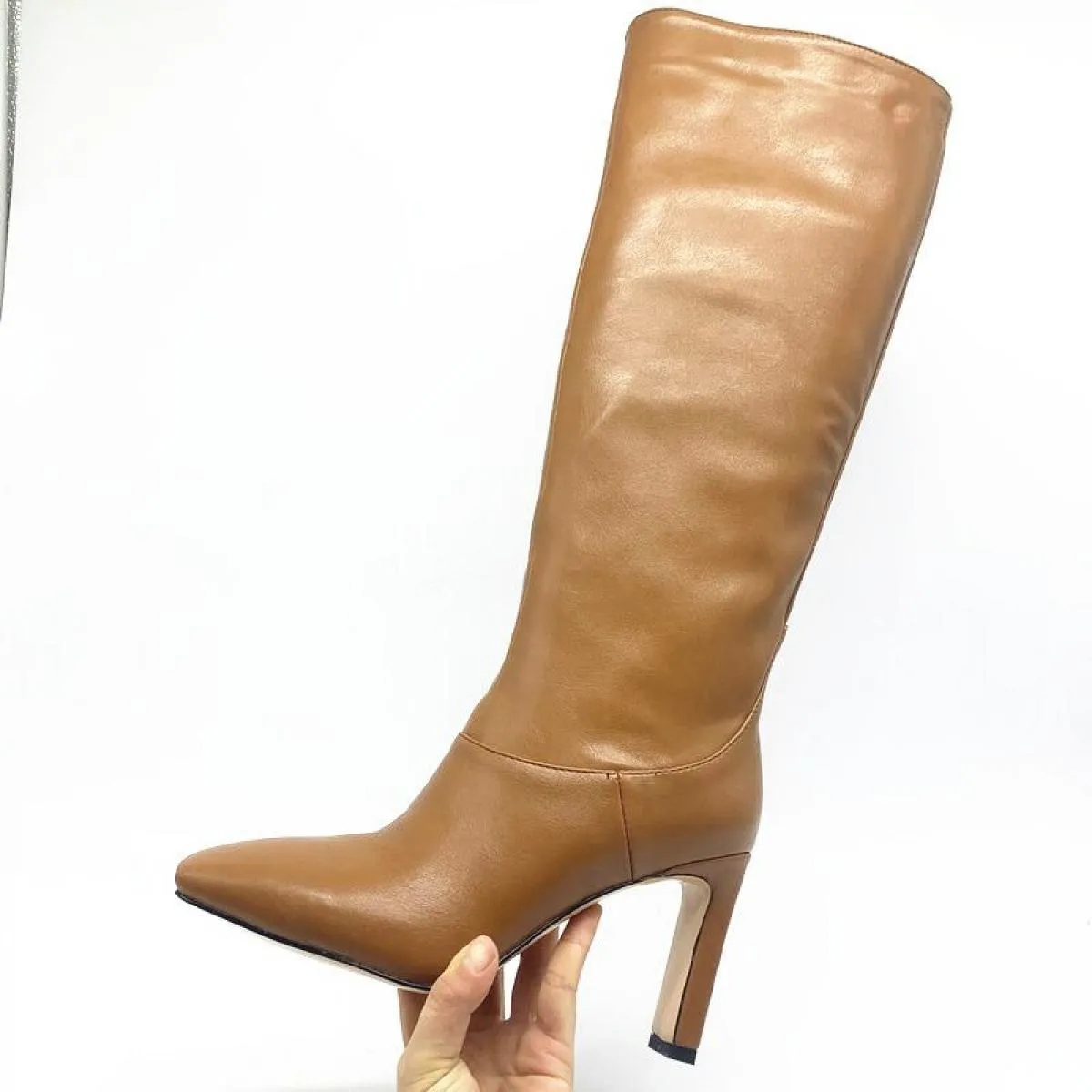 Moda Donna Stivali alti al ginocchio Autunno Inverno Caldi scarpe da festa Donna Punta quadrata Stivali da moto con tacco alto S