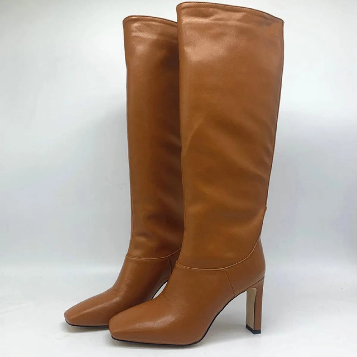 Moda Donna Stivali alti al ginocchio Autunno Inverno Caldi scarpe da festa Donna Punta quadrata Stivali da moto con tacco alto S